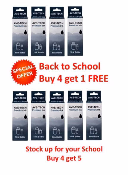 AVE-TECH FREE UNIT - Buy 4 and get 5 PREMIUM INK G1-490/790 BLACK / Pages 6000 / For Used In Canon / Pixma G1400/G2400/G3400/Series G1000/G1010/G2000/G2002/G3000/G4000